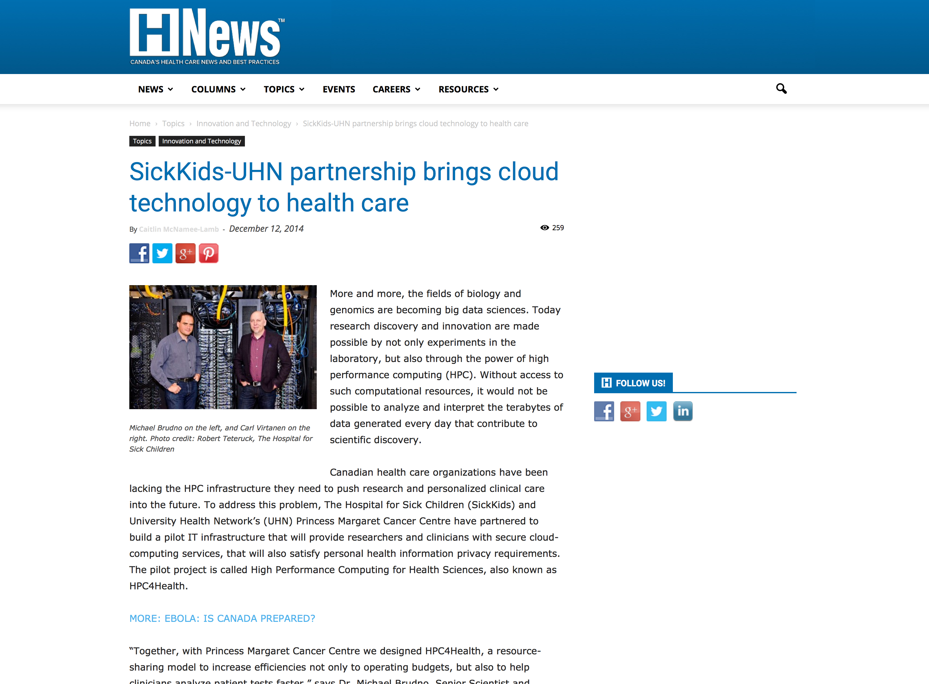 Screenshot of Article
